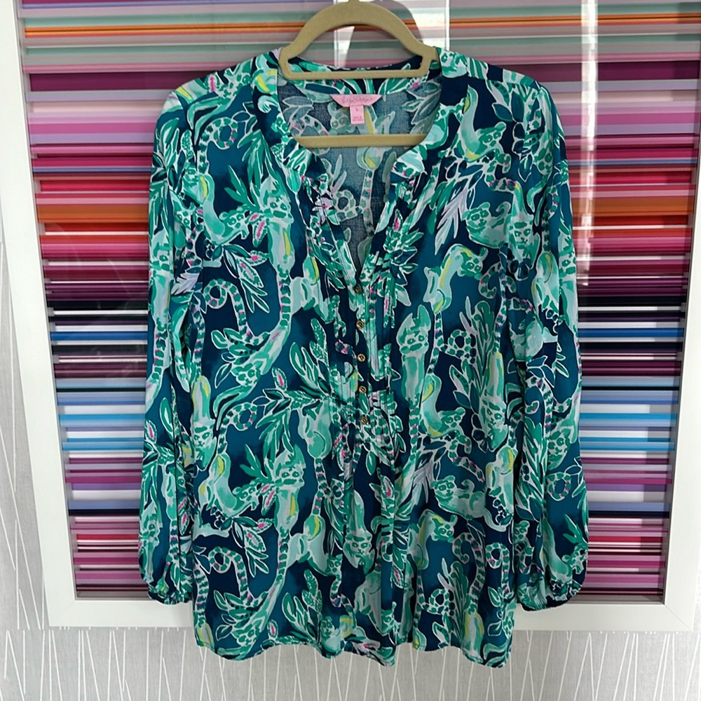 Lilly Pulitzer Harbour Island Tunic Blouse Tidal Wave, Size  small